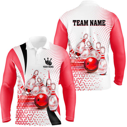 Men Bowling Polo Shirt Custom bowling ball pins bowling team shirts, gifts for bowlers | Red NQS7392