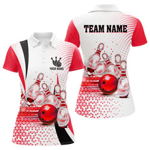 Load image into Gallery viewer, Womens bowling polo shirt Custom bowling ball pins bowling team shirts, gifts for bowlers | Red NQS7392