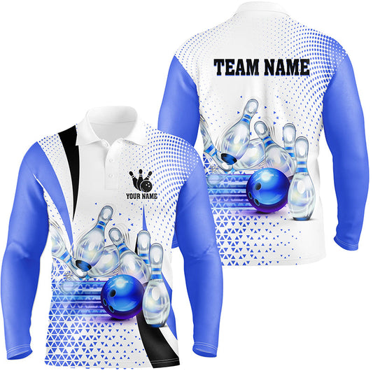 Men Bowling Polo Shirt Custom bowling ball pins bowling team shirts, gifts for bowlers | Blue NQS7393
