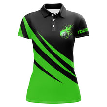 Load image into Gallery viewer, Black and green Women golf polo shirt custom flame golf ball fire ladies golf tops, golfing gifts NQS7399