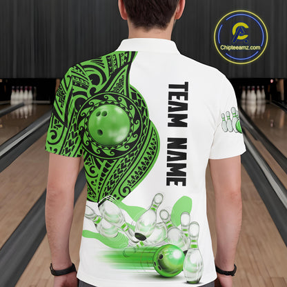 Green and White Tribal pattern Mens Bowling Shirts Custom Bowling outfit men Team bowling jersey NQS9812