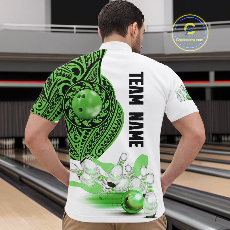 Green and White Tribal pattern Mens Bowling Shirts Custom Bowling outfit men Team bowling jersey NQS9812