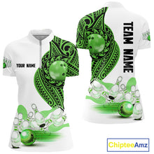 Load image into Gallery viewer, Green and White Tribal pattern Women Bowling Shirts Custom Bowling outfit ladies Team bowling jersey NQS9812