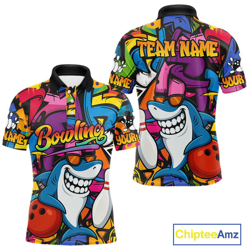 Funny Shark Bowling Shirts For Men Custom Colorful Shark Bowling outfit, Team Bowling Jersey NQS9815