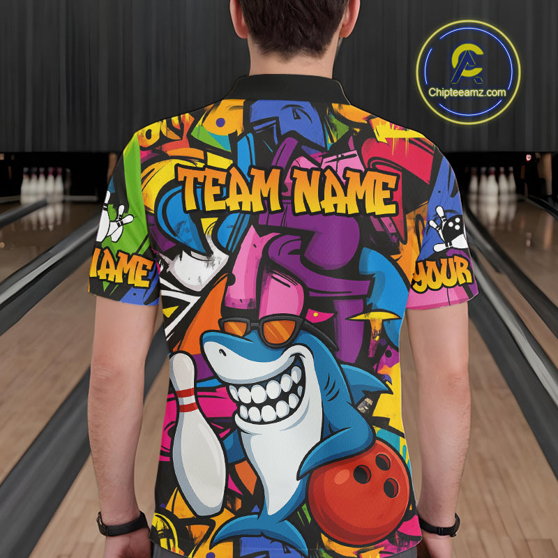 Funny Shark Bowling Shirts For Men Custom Colorful Shark Bowling outfit, Team Bowling Jersey NQS9815
