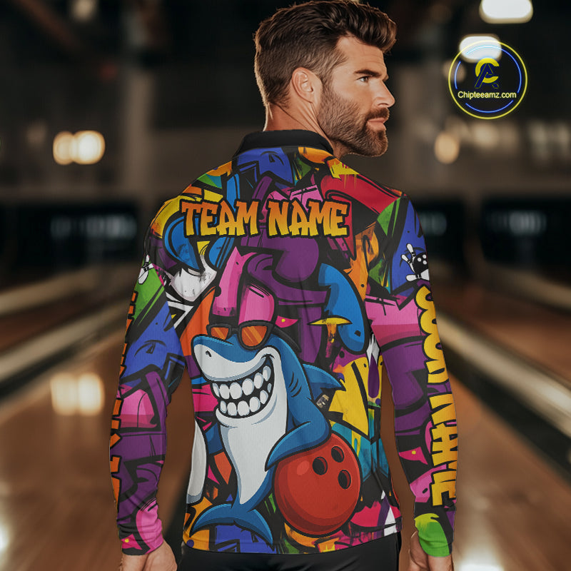 Funny Shark Bowling Shirts For Men Custom Colorful Shark Bowling outfit, Team Bowling Jersey NQS9815