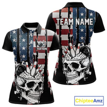 Load image into Gallery viewer, Vintage American Flag retro skull bowling shirts for Women Custom patriotic Bowling Team Outfit NQS10048