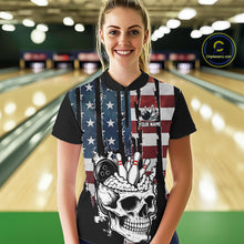 Load image into Gallery viewer, Vintage American Flag retro skull bowling shirts for Women Custom patriotic Bowling Team Outfit NQS10048