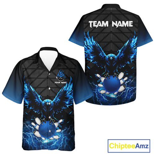 Bowling Hawaiian Shirt Custom blue lightning thunder Eagle Bowling Team shirts, gift for team Bowlers NQS10049
