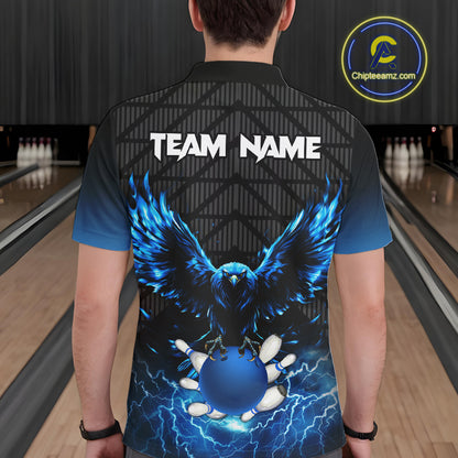 Mens bowling shirts Custom blue lightning thunder Eagle Bowling Team Jersey, gift for team Bowlers NQS10049