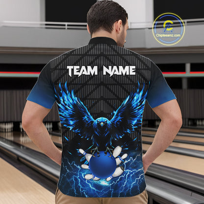 Mens bowling shirts Custom blue lightning thunder Eagle Bowling Team Jersey, gift for team Bowlers NQS10049