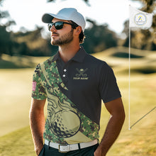 Load image into Gallery viewer, Mens Golf polo shirts flame golf ball Custom green camo Golf attire For Mens, personalized golf gifts NQS10052