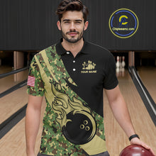 Load image into Gallery viewer, Mens bowling polo, quarter zip shirts Custom green camo bowling team jerseys, gift for team Bowlers NQS10053