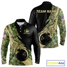 Load image into Gallery viewer, Mens bowling polo, quarter zip shirts Custom green camo bowling team jerseys, gift for team Bowlers NQS10053