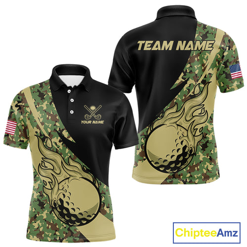 Mens Golf polo shirts flame golf ball Custom green camo Golf attire For Mens, personalized golf gifts NQS10052