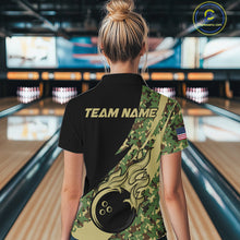 Load image into Gallery viewer, Women bowling polo, quarter zip shirts Custom green camo bowling team jerseys, gift for team Bowlers NQS10053