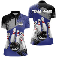 Load image into Gallery viewer, Blue Retro Bowling Shirt For Women Custom Funny Bowling Jersey Team League Bowling Polo, 1/4 Zip Shirt NQS8398