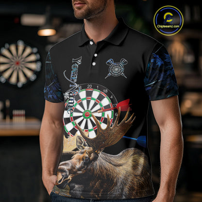Personalized Black and Blue Camo Moose Darts Shirts For Men Custom Darts Team Jerseys NQS10975