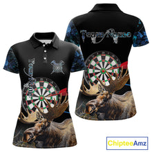 Load image into Gallery viewer, Personalized Black and Blue Camo Moose Darts Shirts For Women Custom Darts Team Jerseys NQS10975
