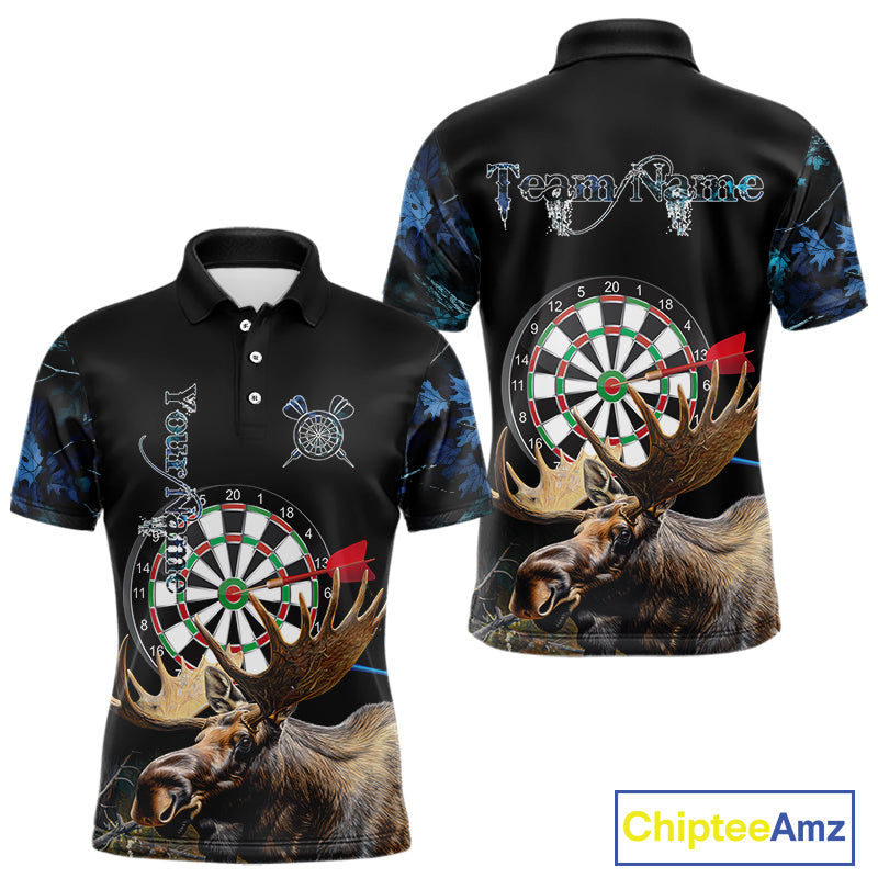 Personalized Black and Blue Camo Moose Darts Shirts For Men Custom Darts Team Jerseys NQS10975