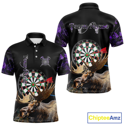 Personalized Black and Purple Camo Moose Darts Shirts For Men Custom Darts Team Jerseys NQS10976