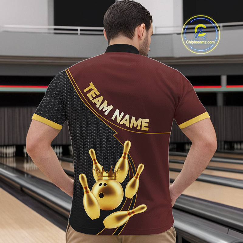 Red and Gold Bowling shirts for men Custom Team Bowling Polo, 1/4 zip Shirt bowlers Outfit NQS10973