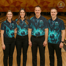 Load image into Gallery viewer, Personalized Black and Turquoise Flame Lightning Dragon Bowling Shirts For Men, Team Bowling Jerseys NQS11168