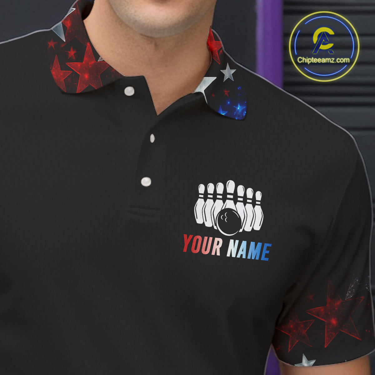Personalized Red, White and Blue Stars Pattern Bowling Team Shirts For Men Patriotic Bowling Gifts NQS11169