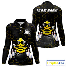 Load image into Gallery viewer, Black and Gold Funny Bee Bowling Shirts for Women Custom Team Bowling Jerseys, Gift For Bowlers NQS11582