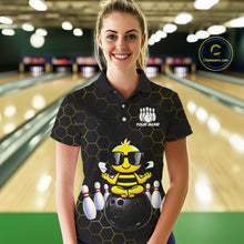 Load image into Gallery viewer, Black and Gold Funny Bee Bowling Shirts for Women Custom Team Bowling Jerseys, Gift For Bowlers NQS11582