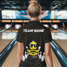 Load image into Gallery viewer, Black and Gold Funny Bee Bowling Shirts for Women Custom Team Bowling Jerseys, Gift For Bowlers NQS11582