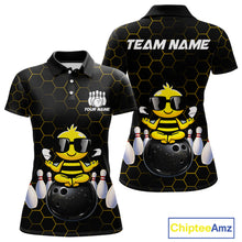 Load image into Gallery viewer, Black and Gold Funny Bee Bowling Shirts for Women Custom Team Bowling Jerseys, Gift For Bowlers NQS11582