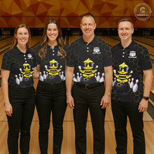 Load image into Gallery viewer, Black and Gold Funny Bee Bowling Shirts for Women Custom Team Bowling Jerseys, Gift For Bowlers NQS11582
