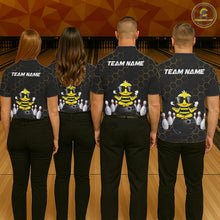 Load image into Gallery viewer, Black and Gold Funny Bee Bowling Shirts for Women Custom Team Bowling Jerseys, Gift For Bowlers NQS11582