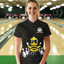 Load image into Gallery viewer, Black and Gold Funny Bee Bowling Shirts for Women Custom Team Bowling Jerseys, Gift For Bowlers NQS11582