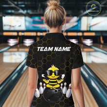 Load image into Gallery viewer, Black and Gold Funny Bee Bowling Shirts for Women Custom Team Bowling Jerseys, Gift For Bowlers NQS11582