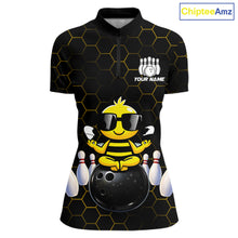 Load image into Gallery viewer, Black and Gold Funny Bee Bowling Shirts for Women Custom Team Bowling Jerseys, Gift For Bowlers NQS11582