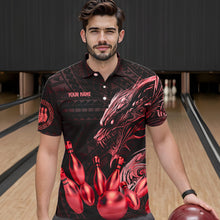 Load image into Gallery viewer, Black and Red Dragon Tribal Bowling Polo, 1/4 Zip Shirts For Men Custom Retro Bowling Team Jerseys NQS9629