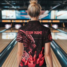 Load image into Gallery viewer, Black and Red Dragon Tribal Bowling Polo, 1/4 Zip Shirts For Women Custom Retro Bowling Team Jerseys NQS9629