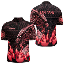 Load image into Gallery viewer, Black and Red Dragon Tribal Bowling Polo, 1/4 Zip Shirts For Men Custom Retro Bowling Team Jerseys NQS9629