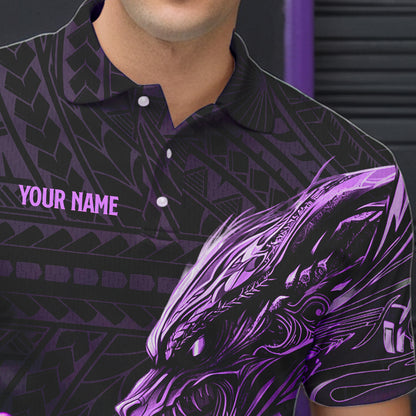 Black and Purple Dragon Tribal Bowling Polo, 1/4 Zip Shirts For Men Custom Retro Bowling Team Jerseys NQS9630