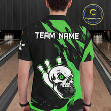 Load image into Gallery viewer, Black and Green Skull Bowling Shirts for Men Custom Team bowling jersey, gift for bowlers NQS11709