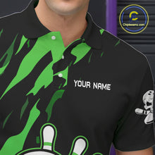 Load image into Gallery viewer, Black and Green Skull Bowling Shirts for Men Custom Team bowling jersey, gift for bowlers NQS11709