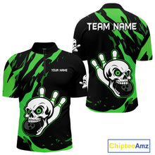 Load image into Gallery viewer, Black and Green Skull Bowling Shirts for Men Custom Team bowling jersey, gift for bowlers NQS11709