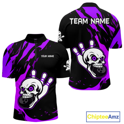 Black and Purple Skull Bowling Shirts for Men Custom Team bowling jersey, gift for bowlers NQS11710