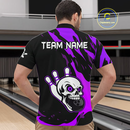 Black and Purple Skull Bowling Shirts for Men Custom Team bowling jersey, gift for bowlers NQS11710