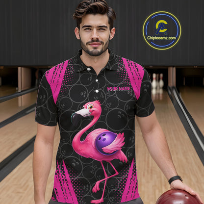 Funny Pink Flamingo Black Bowling Camo Bowling Shirts for Men Custom Flamingo Team bowling outfit NQS11716