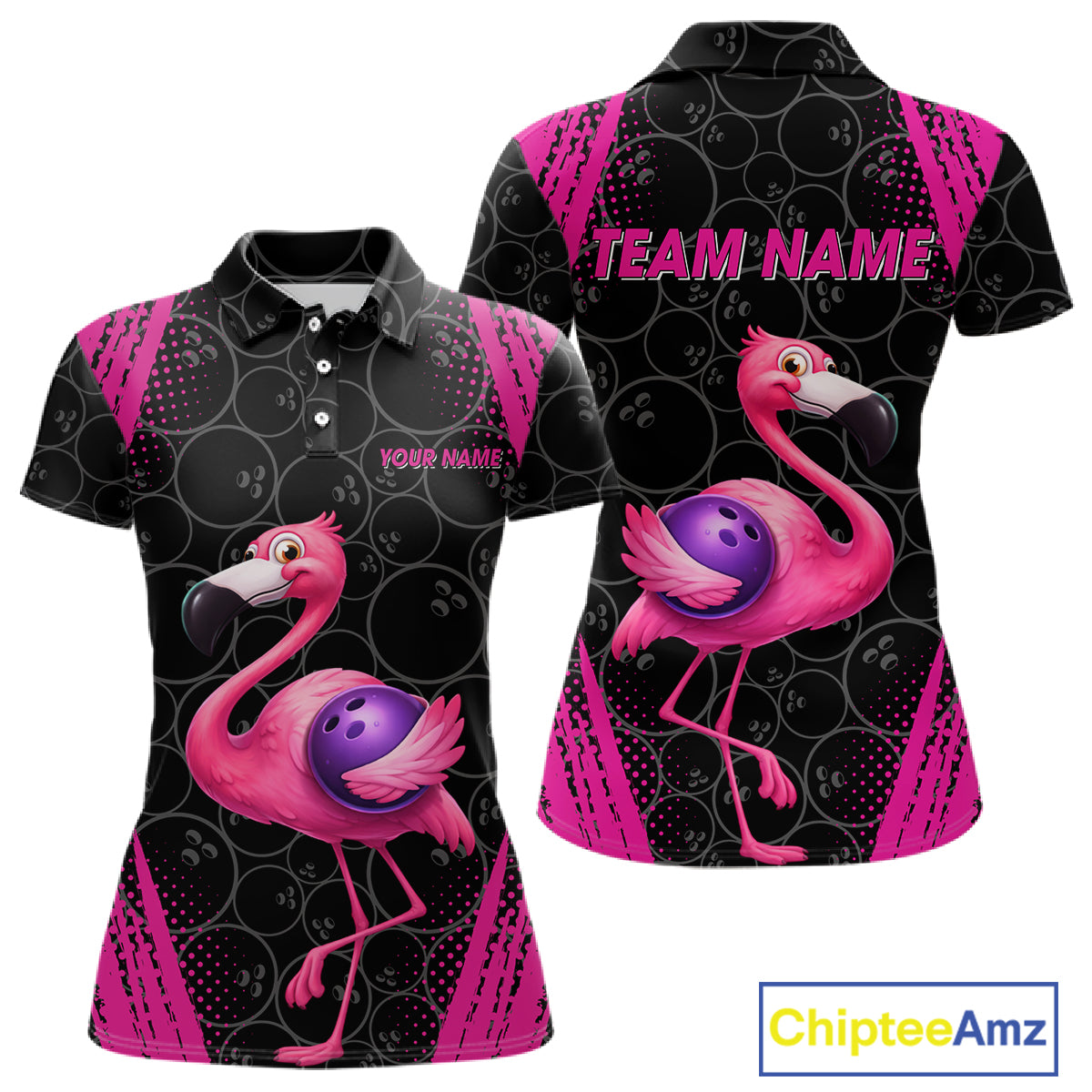 Funny Pink Flamingo Black Bowling Camo Bowling Shirts for Women Custom Flamingo Team bowling outfit NQS11716