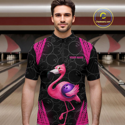 Funny Pink Flamingo Black Bowling Camo Bowling Shirts for Men Custom Flamingo Team bowling outfit NQS11716