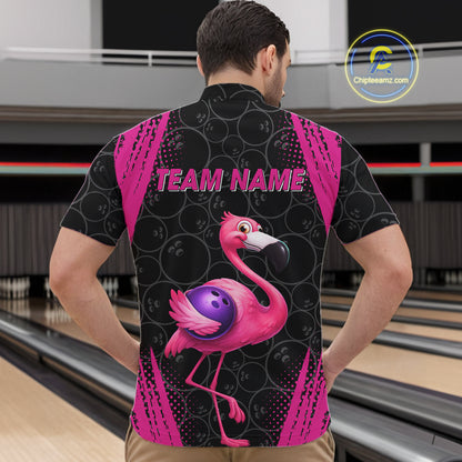Funny Pink Flamingo Black Bowling Camo Bowling Shirts for Men Custom Flamingo Team bowling outfit NQS11716